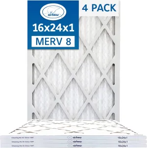 16x24x1 Air Filter MERV 8 (4-Pack) TRION Air Bear Pleated HVAC Air Filters Replacement (Actual Size: 19.50 x 19.50 x 0.75 Inches)