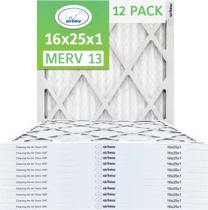 16x25x1 Air Filter MERV 13 (12-Pack) TRION Air Bear Pleated HVAC Air Filter Replacement (Actual Size: 15.50 x 24.50 x 0.75 Inches)