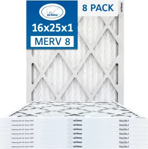 16x25x1 Air Filter MERV 8 (8-Pack) TRION Air Bear Pleated HVAC Air Filters Replacement (Actual Size: 15.50 x 24.50 x 0.75 Inches)