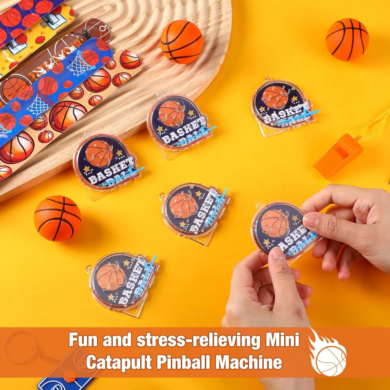 195 Pcs Basketball Party Favors Set Goodie Bag Stuffer with Cup Straw Sleeve Bouncy Ball Pinball Machine Whistle Keychain Sticker Clap Bracelet for Sport Reward Birthday Gift Party Supplies