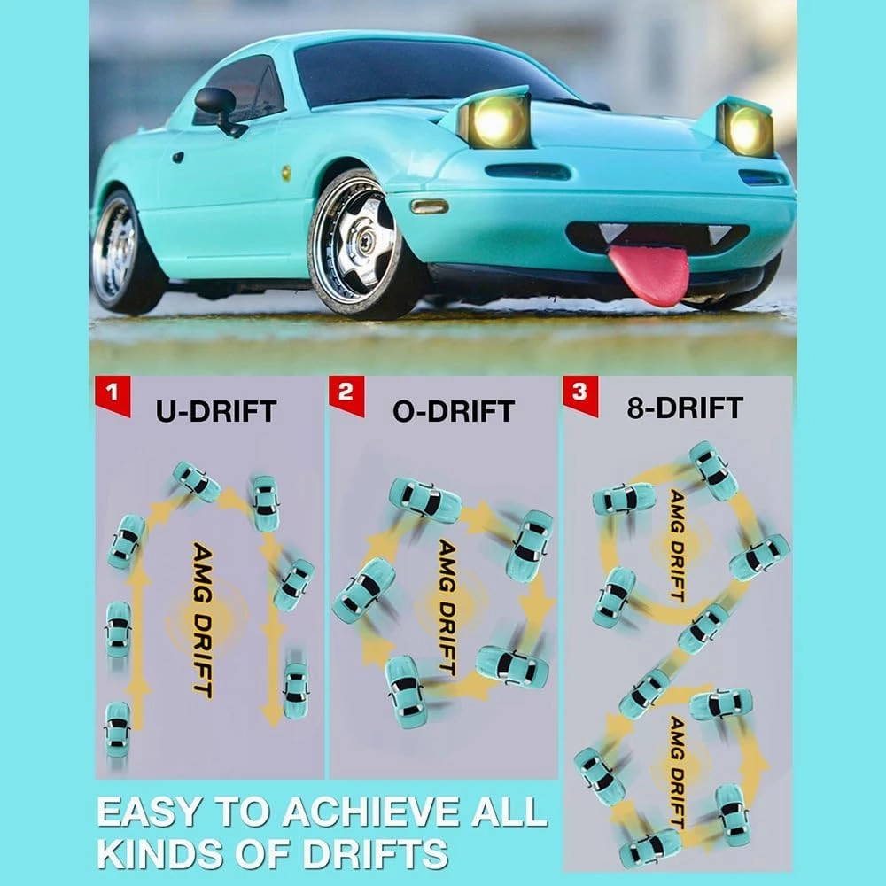 1/18 Scale RC Drift Car, Remote Control Drift Car with Gyro, 2.4GHz RWD Drifting Adults with ESP Gyro Pop-up Light, Hobby RC Car for Adult - Pink/2 Battery