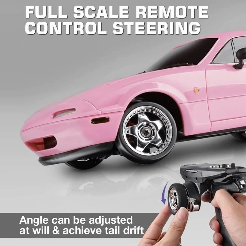 1/18 Scale RC Drift Car, Remote Control Drift Car with Gyro, 2.4GHz RWD Drifting Adults with ESP Gyro Pop-up Light, Hobby RC Car for Adult - Pink/2 Battery