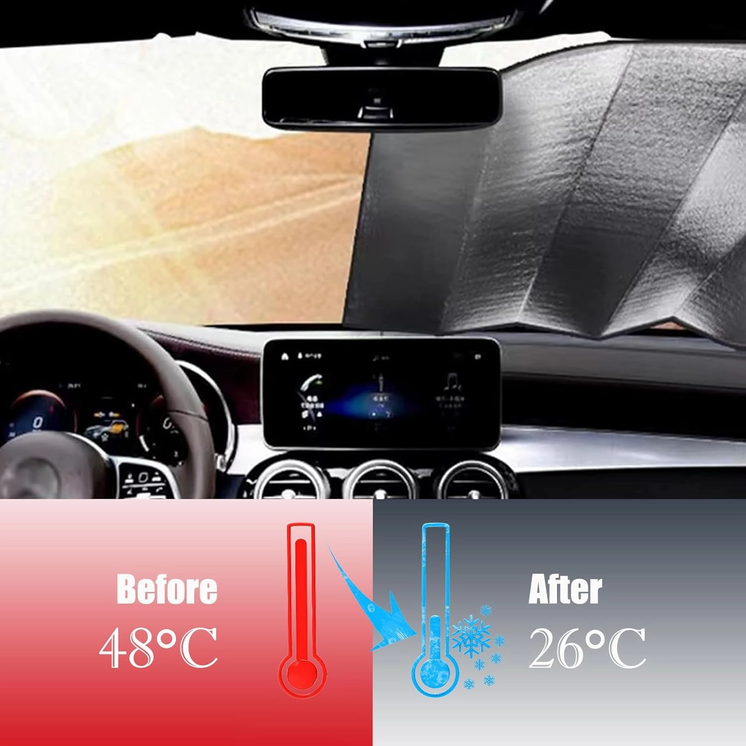 1 PC Car Front Windshield Sunproof Sun Visor, 51.1 x 23.6 Stay Cool Bubble Insulated Shield, Avoid Interior Aging Multifunctional Accessory, Universal UV Protector for Cars (Silver)