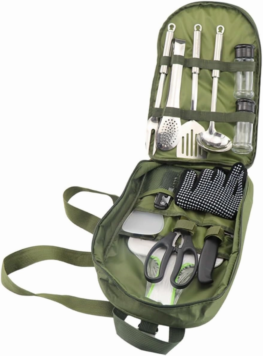 1 Set Camping Cutlery Picnic Utensils Cookware Tableware Set Storage Bag