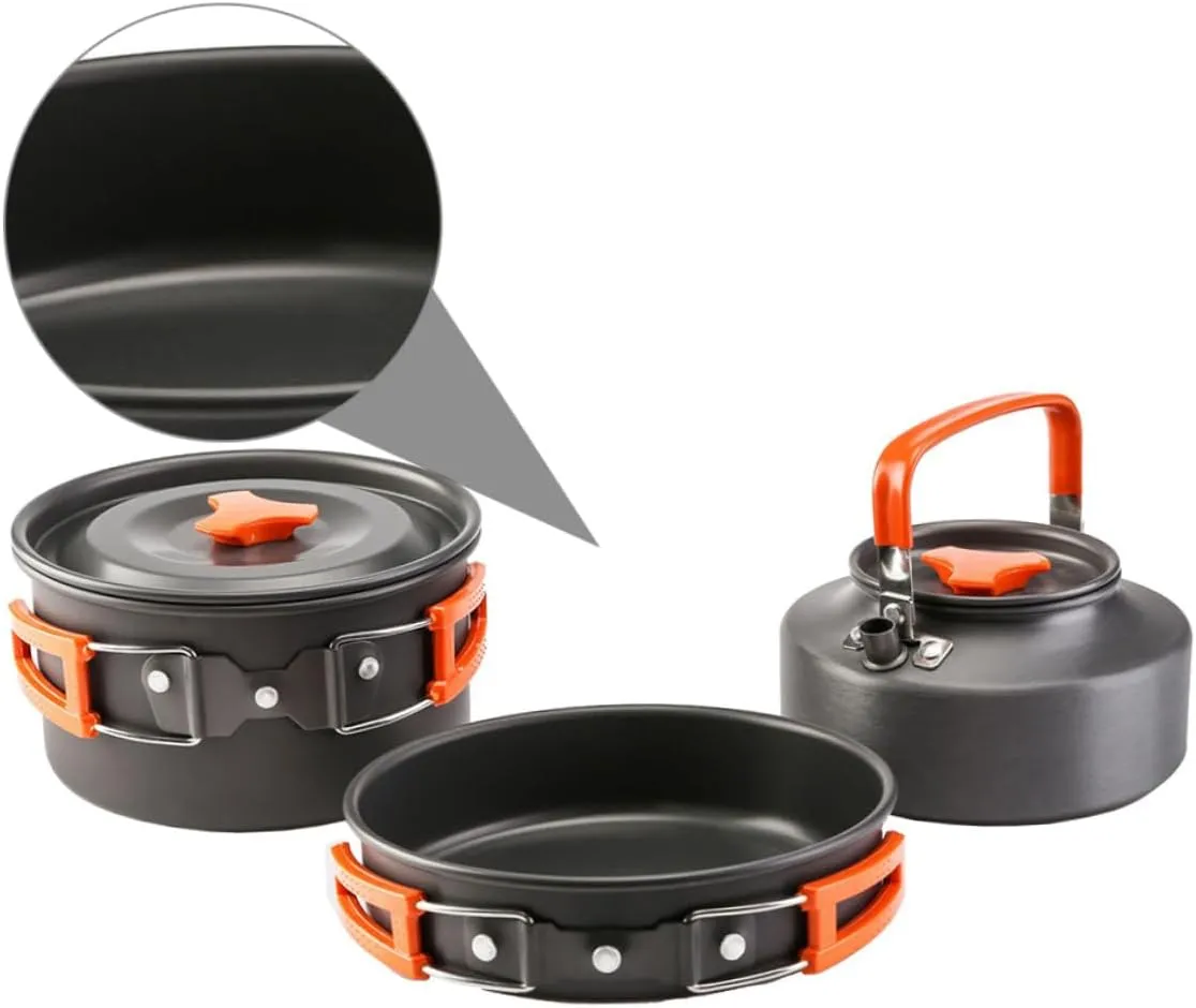 1set Camping Cookware for People Portable Cooking Utensils Kettle Outdoor Cookware for Hiking and Picnics