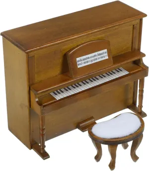 1set Miniature Piano and Stool for Dollhouse Walnut Color Dollhouse Furniture Model Decorative Accessory for Home and Craft Projects
