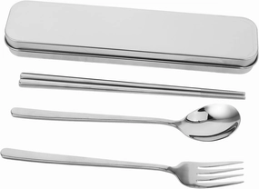 1set Reusable Stainless Steel Cutlery Set Portable Utensils with Storage Box for Outdoor Dining Includes Chopsticks Fork and Spoon for Camping and Travel