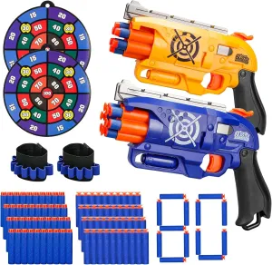 2 Pack Blaster Guns Boys Toy for 3  Year Old Kids, 80 Soft Foam Darts Bullets, 2 Targets & 2 Wrist Strap, Gun Toys Gifts for Ages 8-12,Christmas Stocking Stuffers Party Supplies for Toddler Orange