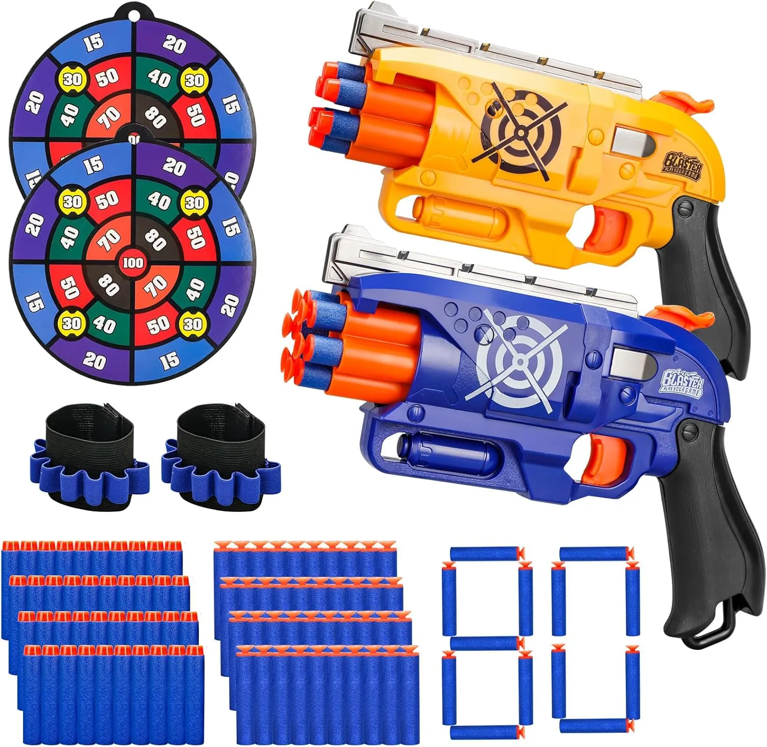 2 Pack Blaster Guns Boys Toy for 3  Year Old Kids, 80 Soft Foam Darts Bullets, 2 Targets & 2 Wrist Strap, Gun Toys Gifts for Ages 8-12,Christmas Stocking Stuffers Party Supplies for Toddler Orange