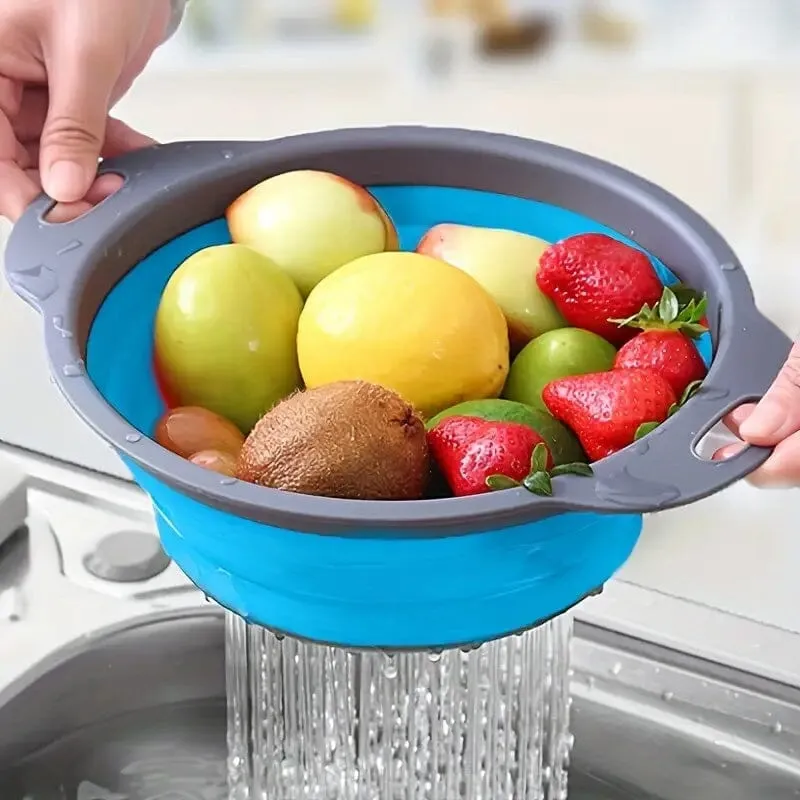 2-Piece Set: Circular Blue Suit Foldable Silicone Kitchen Drop Funnel