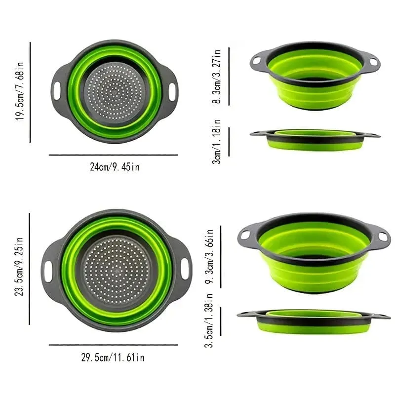 2-Piece Set: Circular Blue Suit Foldable Silicone Kitchen Drop Funnel