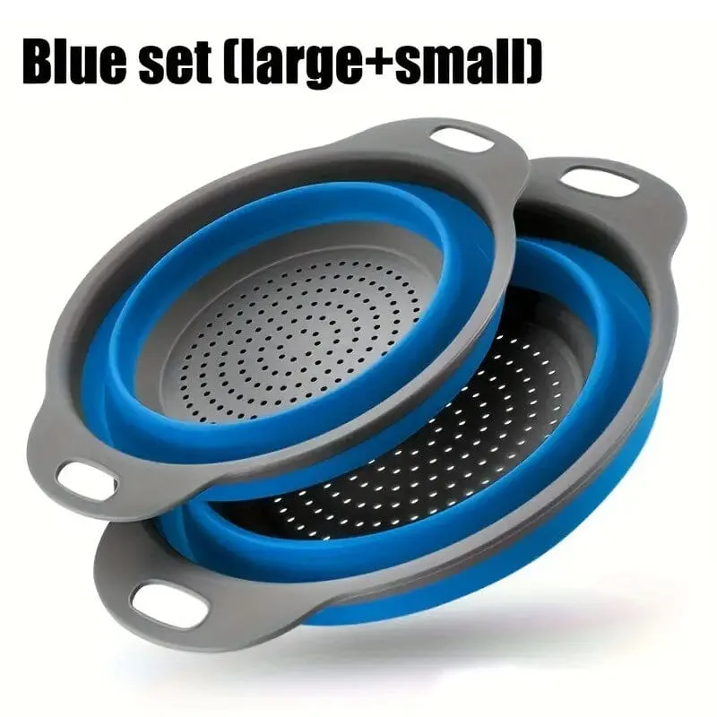 2-Piece Set: Circular Blue Suit Foldable Silicone Kitchen Drop Funnel