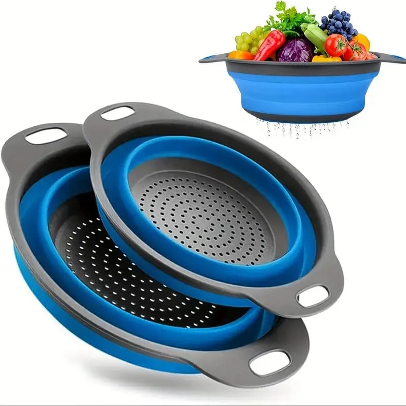 2-Piece Set: Circular Blue Suit Foldable Silicone Kitchen Drop Funnel