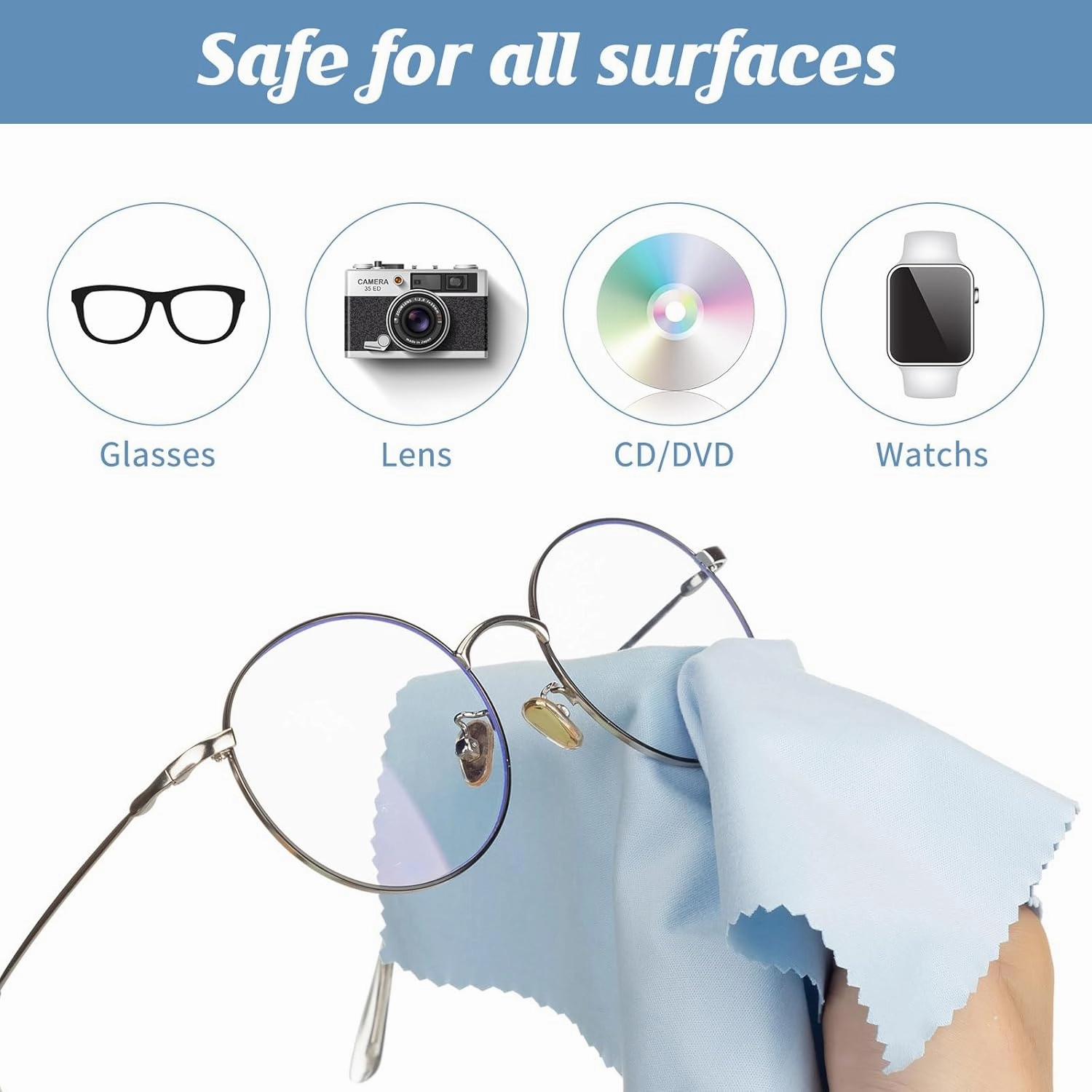 200 Pcs Microfiber Glasses Cleaning Cloth Eyeglasses Cleaner Wipes Lens Screen Cleaning Cloth for Glasses, Cameras Lens, Cell Phone, LCD TV Screens, Laptops, Tablets, 6 x 7 Inch (Light Blue)