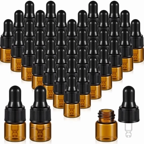 200 Pcs Mini Glass Dropper Bottles Mini Sample Bottles Small Sample Vials with Lid for Traveling Essential Oils Cosmetic Liquid Perfume(1 ml,Amber)