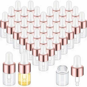 200 Pcs Mini Glass Dropper Bottles Mini Sample Bottles Small Sample Vials with Lid for Traveling Essential Oils Cosmetic Liquid Perfume(2 ml,Rose Gold)