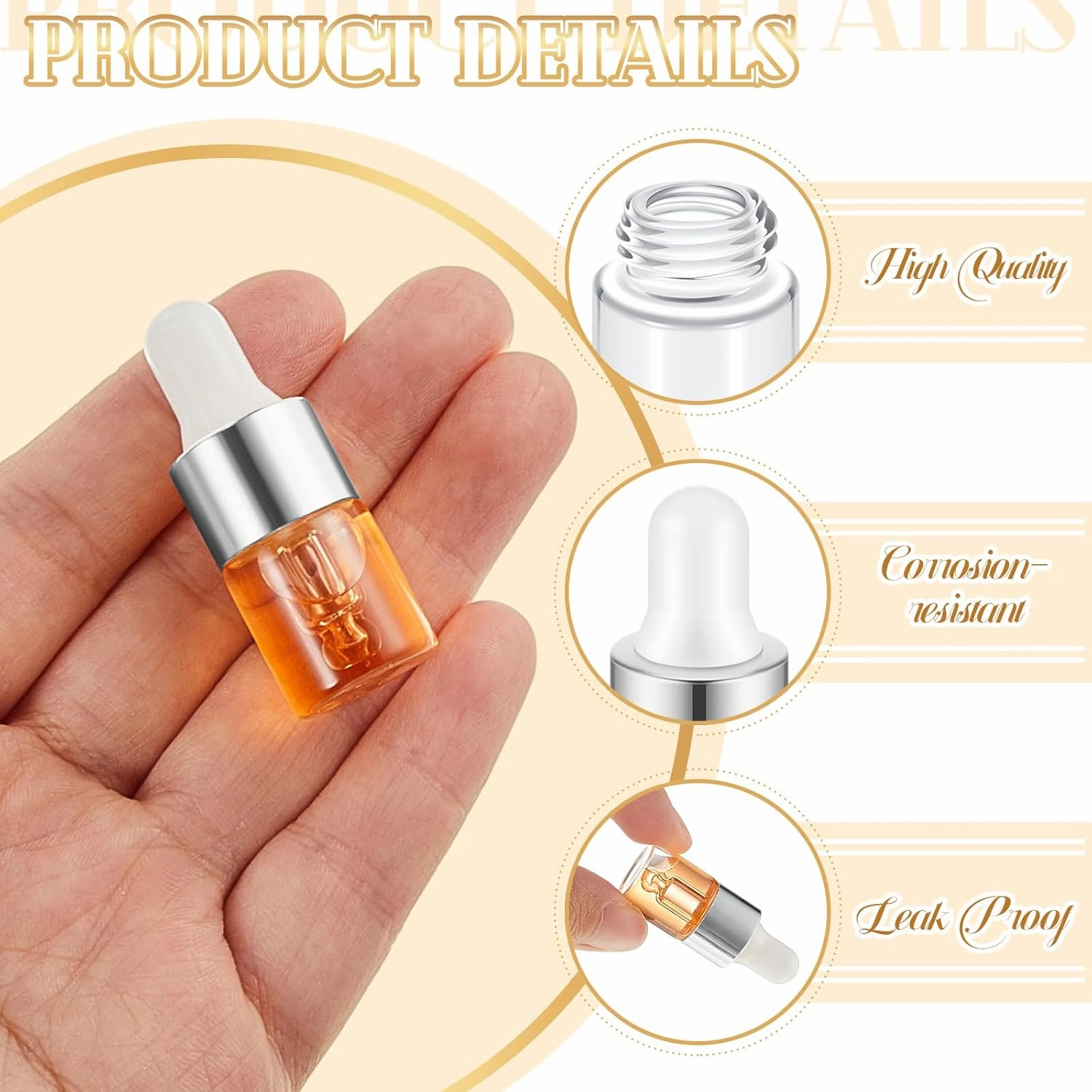 200 Pcs Mini Glass Dropper Bottles Mini Sample Bottles Small Sample Vials with Lid for Traveling Essential Oils Cosmetic Liquid Perfume(2 ml,Silver)