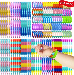 200PCS Pop Fidget Bracelets, Popper Bracelet Pack, Durable and Adjustable, Multicolor Push Pop Finger Press Bracelet for Kids and Adults, Bulk Toys