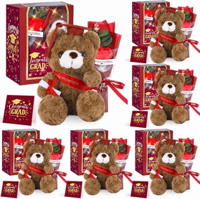 2025 Graduation Gifts Set Plush Stuffed Teddy Bears Artificial Soap Flower Congrats Greeting Card Box with Window Graduation Gifts for Her Him College Adult