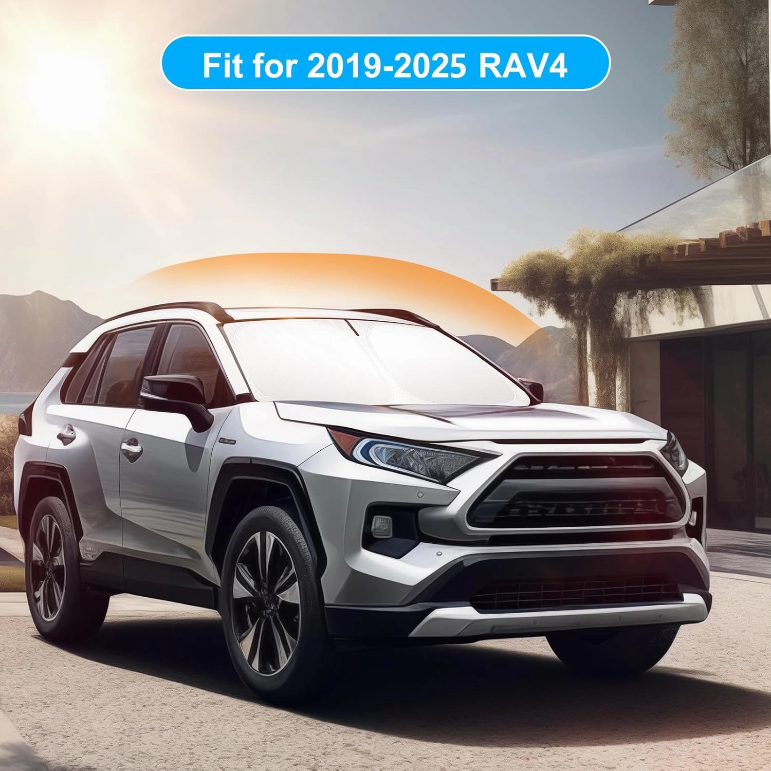 2025 Upgrade Front Windshield Sun Shade Foldable RAV4 Sunshade for 2019-2025 RAV4 RAV-4 SUV Crossover, TRD Off-Road, LE XLE Premium Limited Front Window Sunshade Accessories