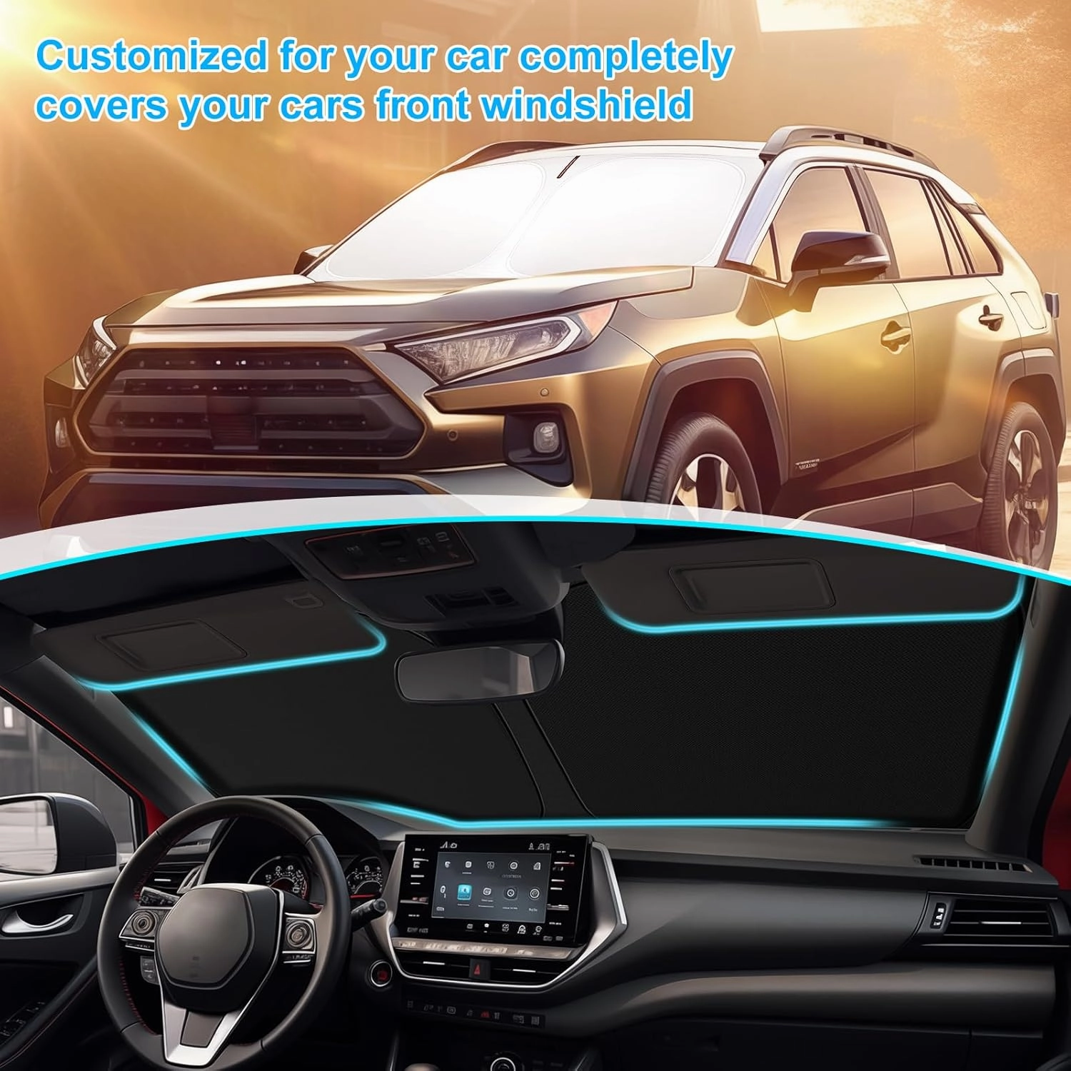 2025 Upgrade Front Windshield Sun Shade Foldable RAV4 Sunshade for 2019-2025 RAV4 RAV-4 SUV Crossover, TRD Off-Road, LE XLE Premium Limited Front Window Sunshade Accessories
