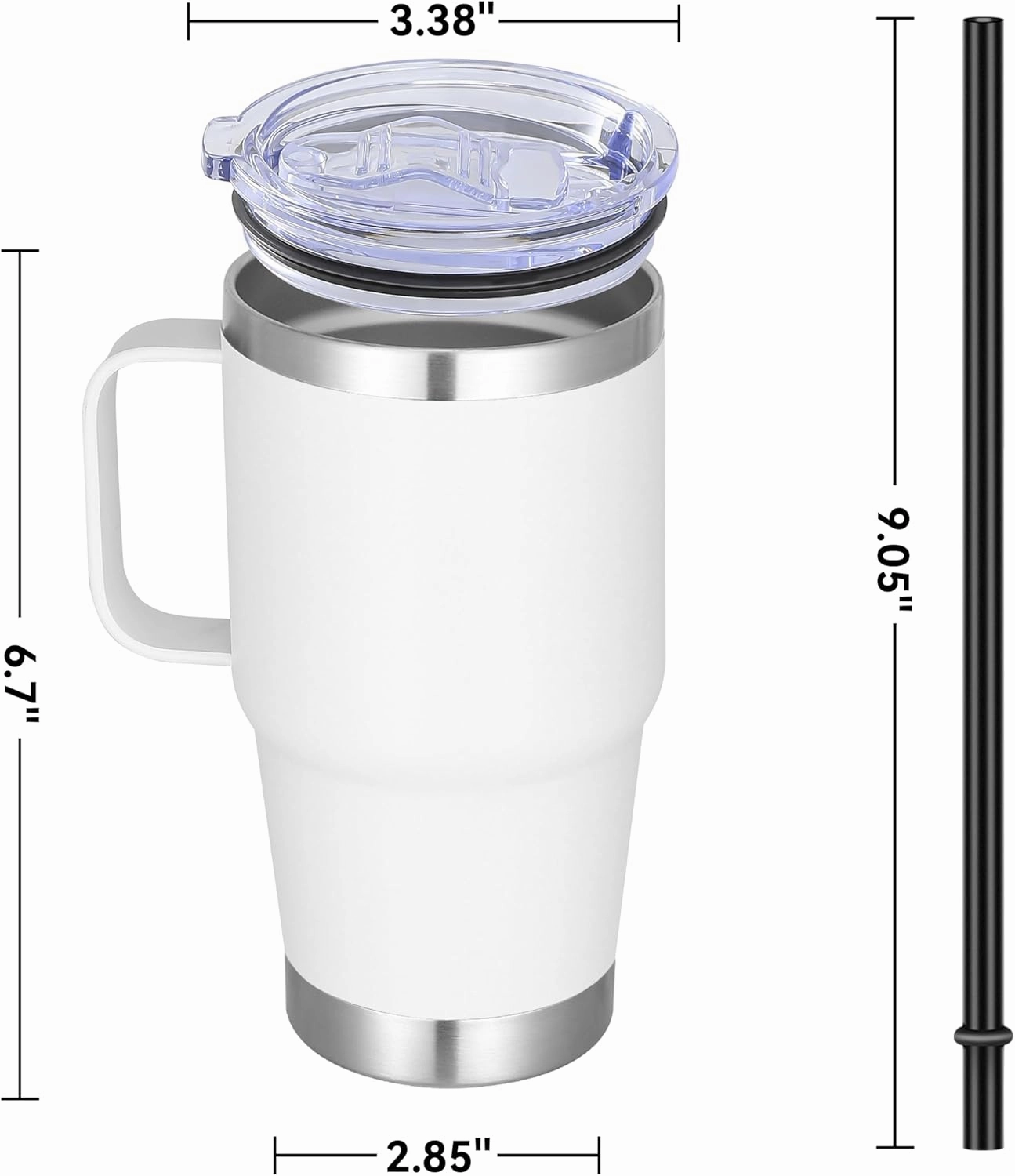 20 oz Stainless Steel Tumbler with Handle Bulk Metal Insulated Tumblers Travel Coffee Mug with Handle Double Wall Tumbler Cup with Lid and Straw, White 6 Pack