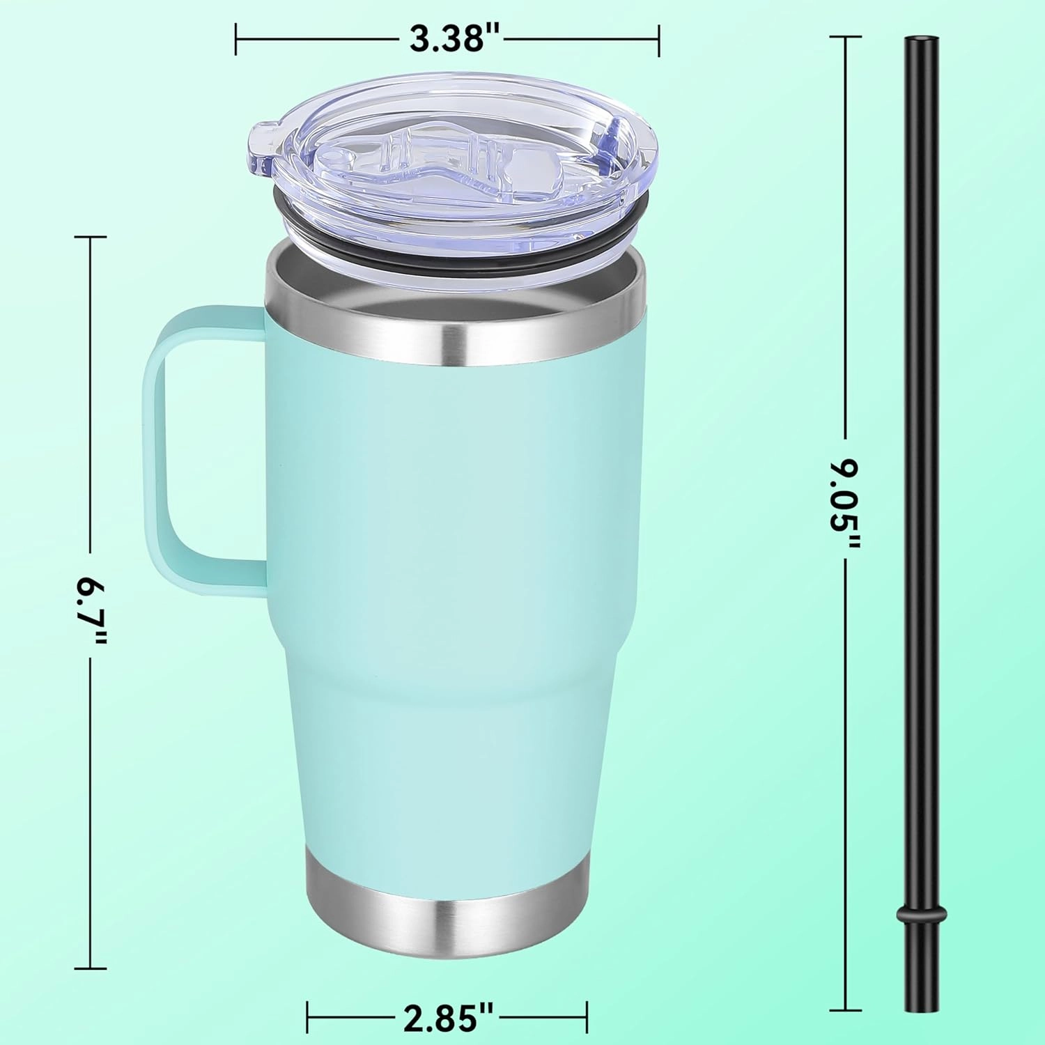20 oz Stainless Steel Tumbler with Handle Metal Insulated Coffee Travel Mug with Handle Double Wall Tumbler Cup with Lid and Straw, Mint Green 1 Pack