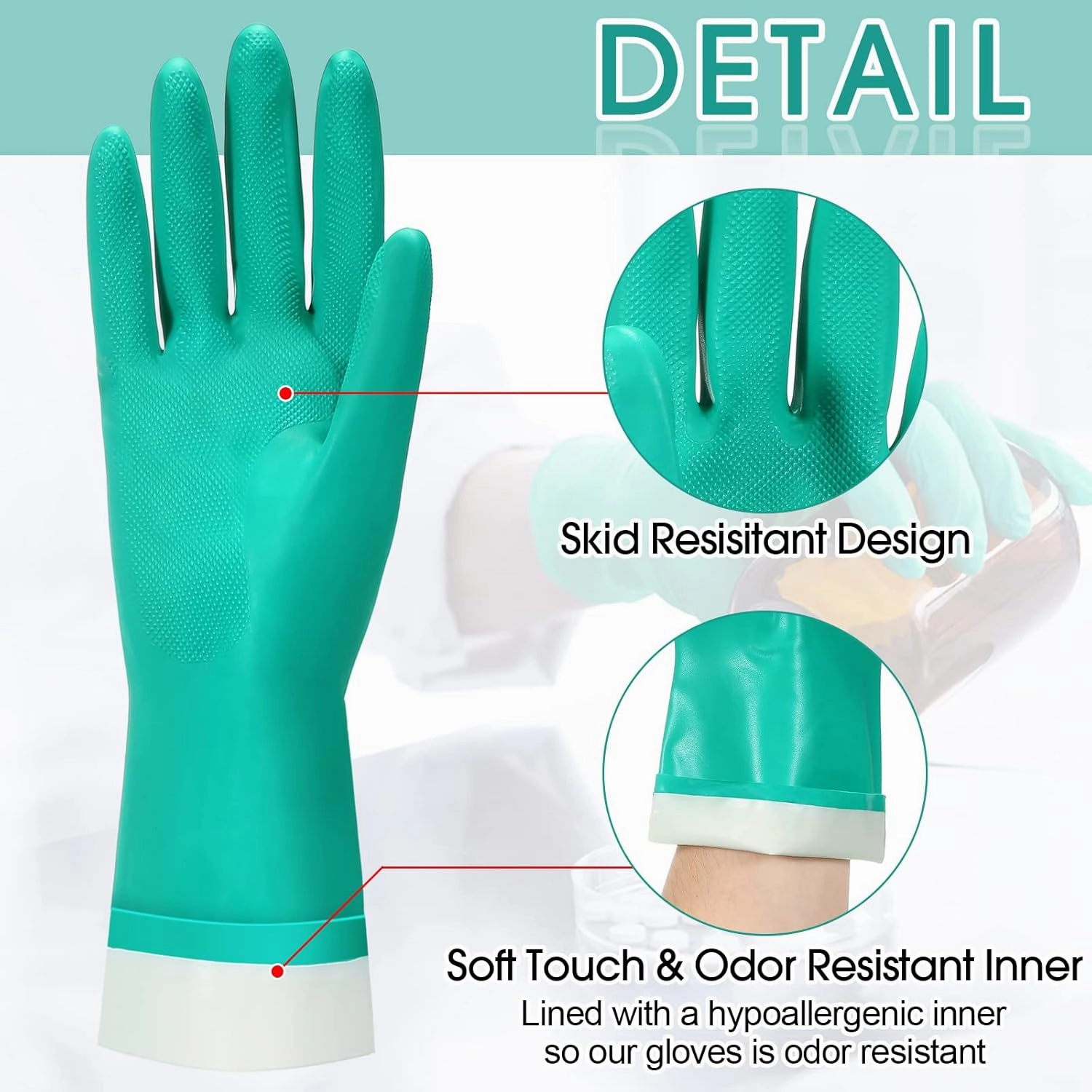 20 Pairs Chemical Resistant Gloves Heavy Duty Thick Nitrile Gloves Bulk for Cleaning, Resist Household Acid, Alkali and Oil (X-Large)