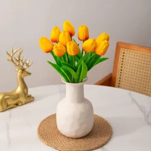 20pcs Faux Silk Flowers Fake Tulips Real Touch Artificial Tulips for Kitchen Wedding Home Decor Office Decor Arrangements Easter Decor (Sunset red 20 PCS)