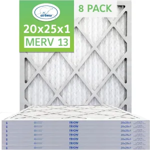20x25x1 Air Filter MERV 13 (8-Pack) TRION Air Bear Pleated HVAC Air Filter Replacement (Actual Size: 19.50 x 24.50 x 0.75 Inches)