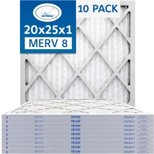 20x25x1 Air Filter MERV 8 (10-Pack) TRION Air Bear Pleated HVAC Air Filters Replacement (Actual Size: 19.50 x 24.50 x 0.75 Inches)