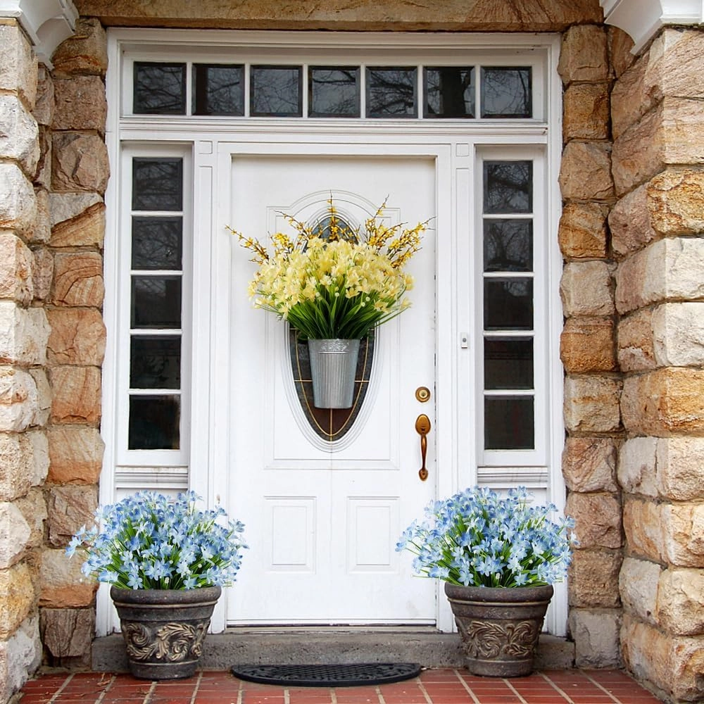 22 Bundles Artificial Daffodils Flowers, Fake Artificial Greenery UV Resistant No Fade Faux Plastic Plants for Wedding Bridle Bouquet Outdoor Home Garden Kitchen Office Table Vase(Blue)
