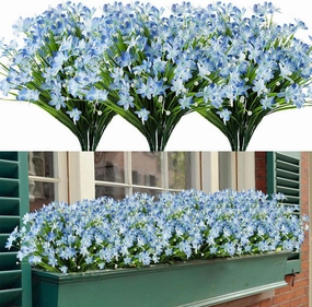 22 Bundles Artificial Daffodils Flowers, Fake Artificial Greenery UV Resistant No Fade Faux Plastic Plants for Wedding Bridle Bouquet Outdoor Home Garden Kitchen Office Table Vase(Blue)