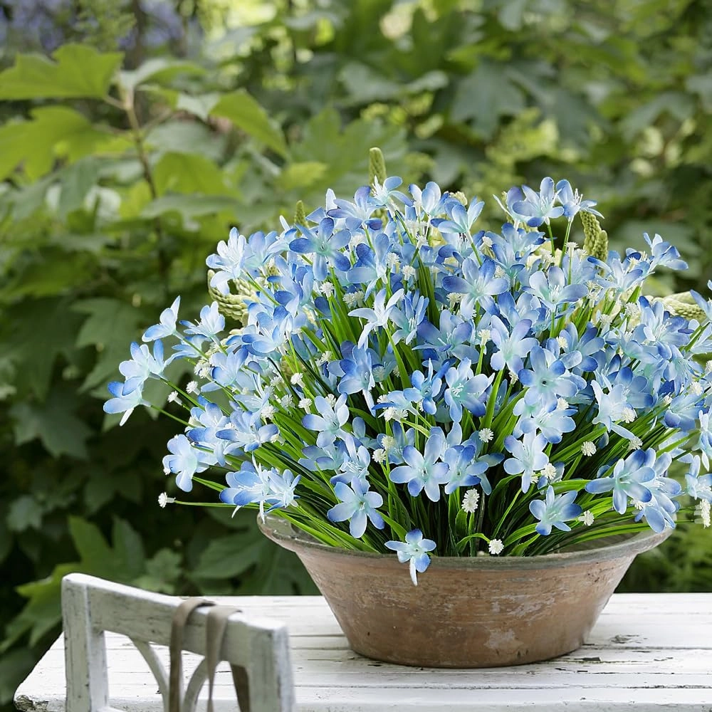22 Bundles Artificial Daffodils Flowers, Fake Artificial Greenery UV Resistant No Fade Faux Plastic Plants for Wedding Bridle Bouquet Outdoor Home Garden Kitchen Office Table Vase(Blue)
