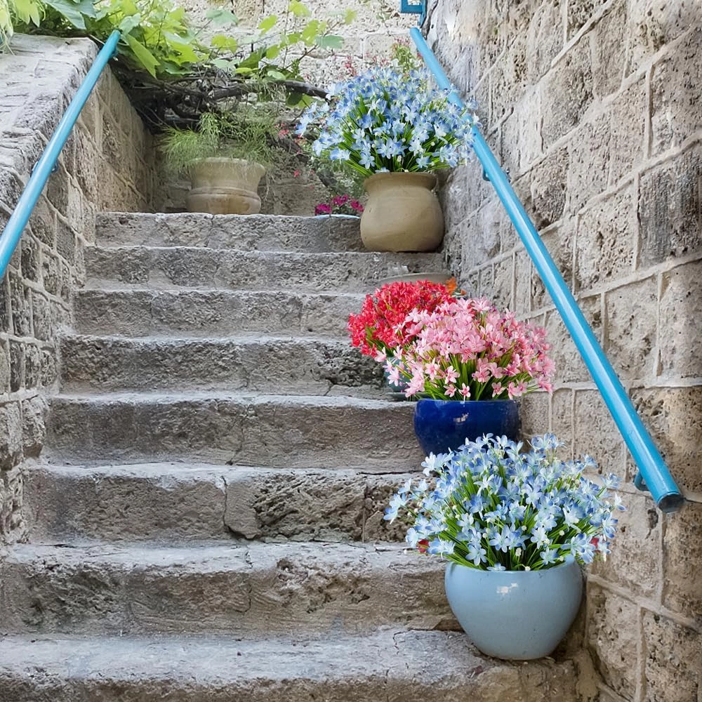 22 Bundles Artificial Daffodils Flowers, Fake Artificial Greenery UV Resistant No Fade Faux Plastic Plants for Wedding Bridle Bouquet Outdoor Home Garden Kitchen Office Table Vase(Blue)