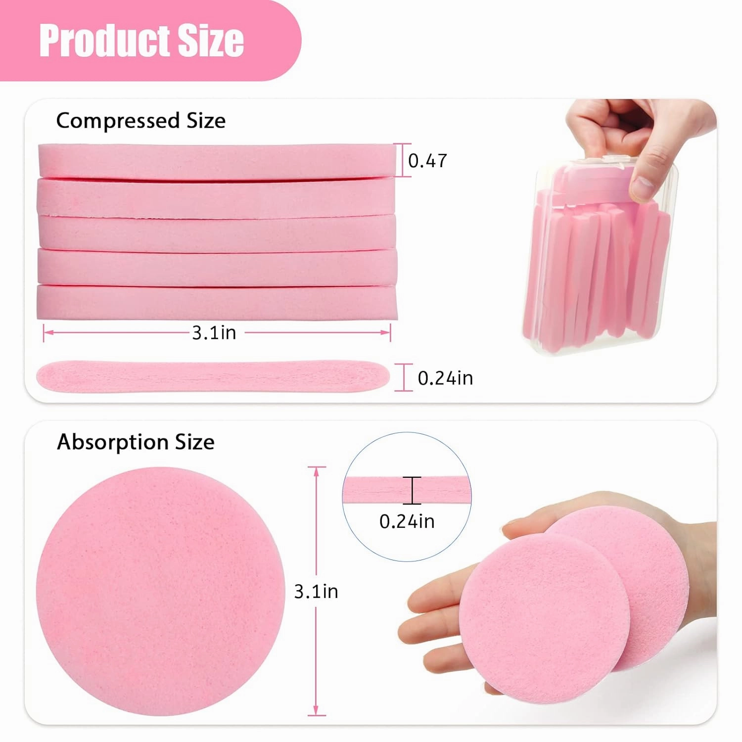240 1 Count Compressed Facial Sponges, Luxiv Round Face Sponge Professional Compressed Makeup Removal Sponges for Estheticians Wash Face Sponge Compress Exfoliating Spa Pads With Portable Case (Pink)