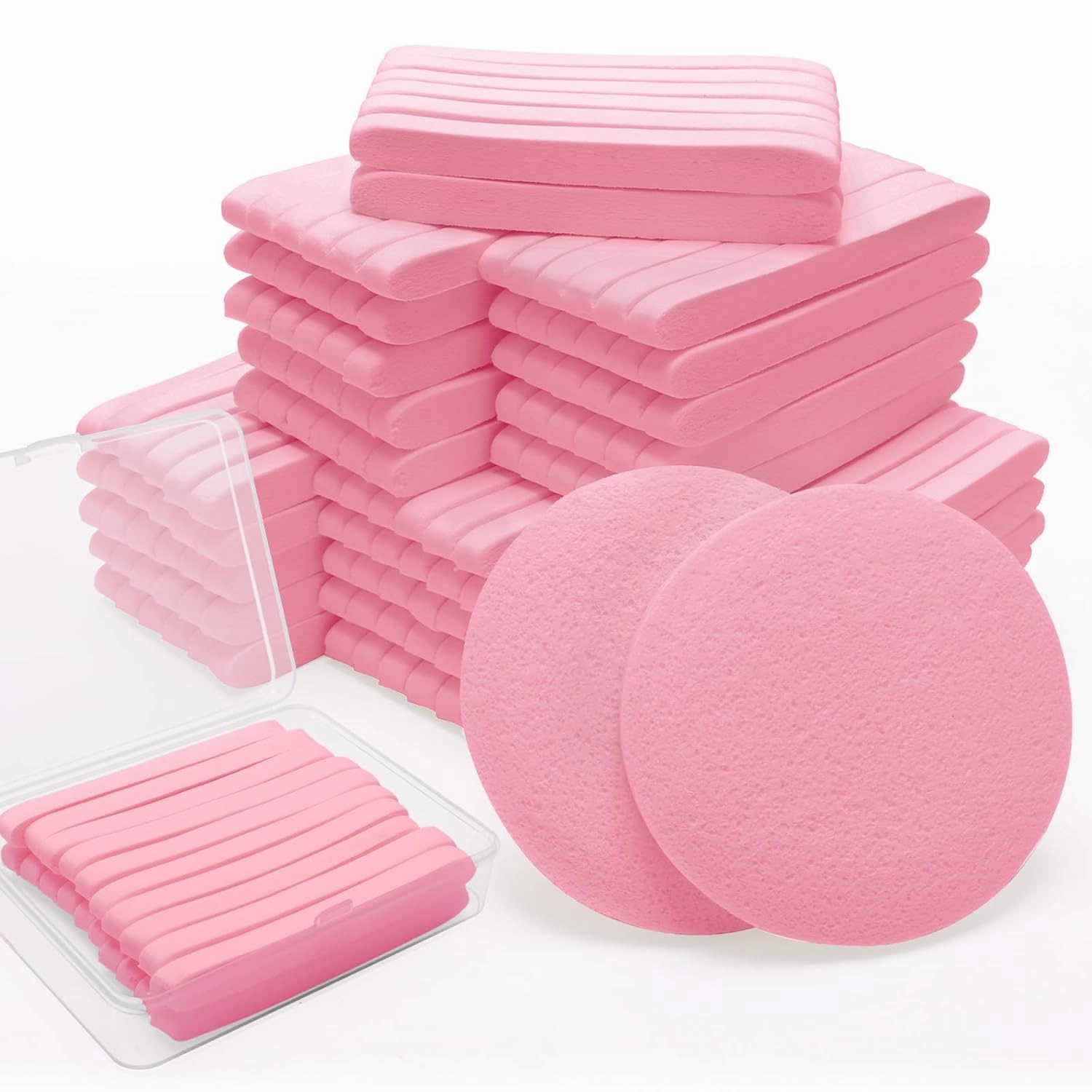 240 1 Count Compressed Facial Sponges, Luxiv Round Face Sponge Professional Compressed Makeup Removal Sponges for Estheticians Wash Face Sponge Compress Exfoliating Spa Pads With Portable Case (Pink)