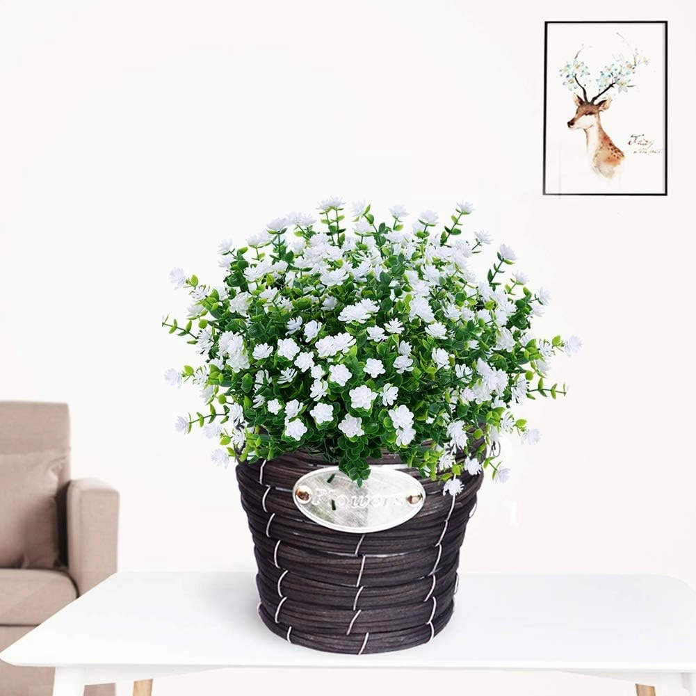 24 Bundles Outdoor Artificial Fake Flowers No Fade UV Resistant Faux Plastic Plants for Hanging Planter Patio Yard Wedding Indoor Home Kitchen Farmhouse Décor (White)