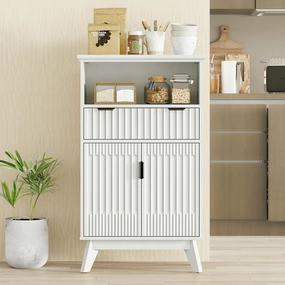 24" Wide Bathroom Floor Cabinet, Kitchen Buffet Cabinets with Adjustable Shelf, Modern Fluted Accent Cabinet Credenza for Dinning Room, Entryway, Living Room, Small Space, Hallway ﻿ (White)