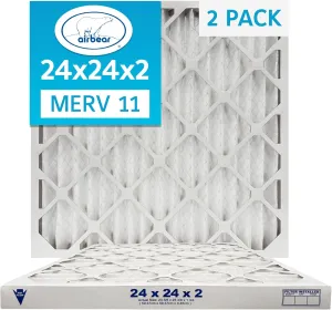 24x24x2 Air Filter MERV 11 (2-Pack) TRION Air Bear Pleated HVAC Air Filter Replacement (Actual Size: 23.38 x 23.38 x 1.75 Inches)