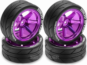 2.56'' RC On-Road Tires and Aluminum Wheel Rim Set 6-Spokes Wheels 1/10 RC Rally Racing 12mm HEX for Tamiya TT01 TT02 XV01 TA06 A959 PTG2 HPI KYOSHO PTG2 Road Trip Drift Car R243 (Purple)