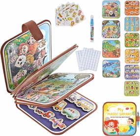2-in-1 Busy Board Montessori Toys for Toddlers, Reusable Water Painting Books, Busy Book Sensory Toys Birthday Gifts Ages 1-4 Year Old, Kids Learning Educational Toy Travel Activities