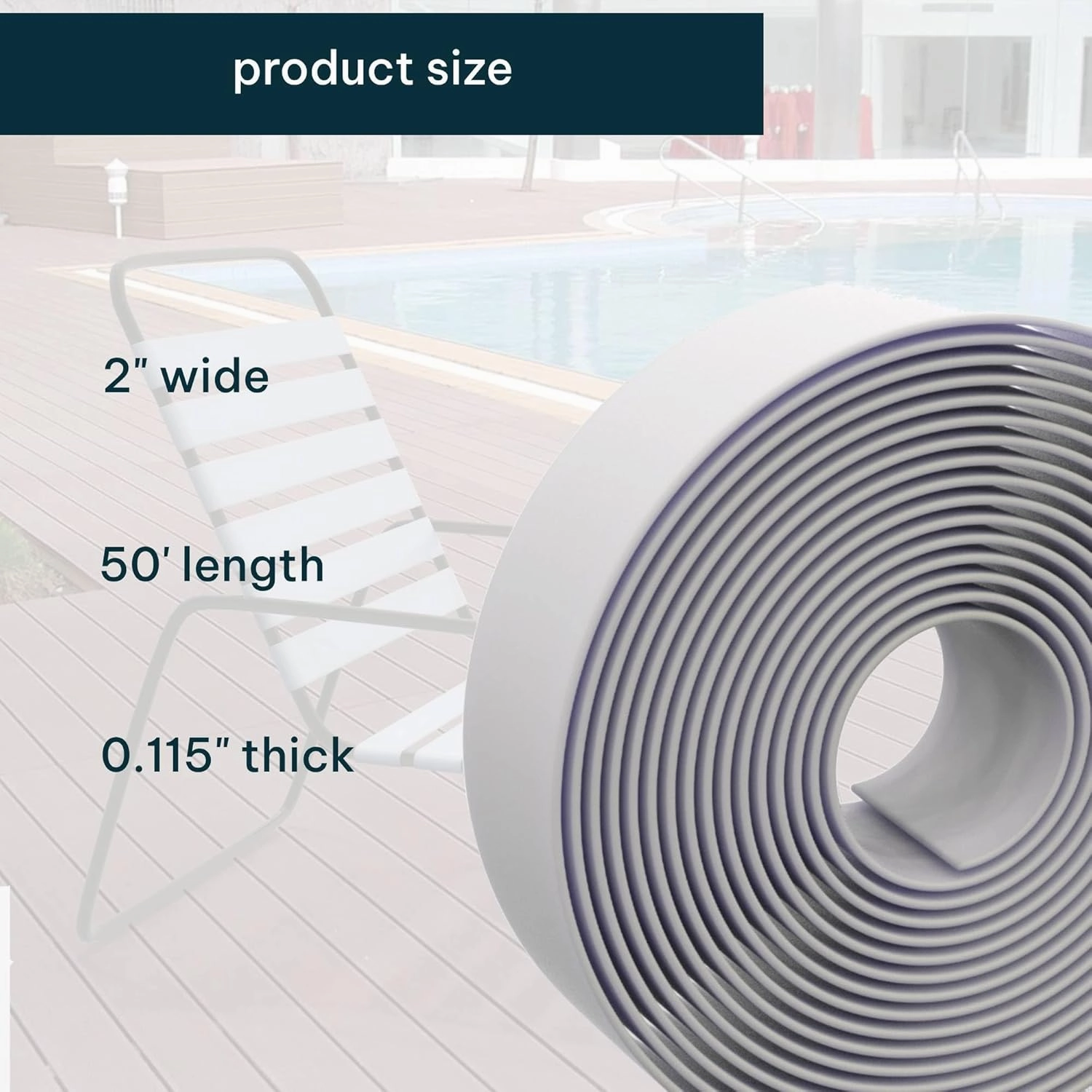 2 Inch Wide, 50ft Long Vinyl Strap - Replacement Straps for Patio Chairs - Vinyl Strapping for Patio Furniture Repair - Durable Seat Repair Kit for Lawn Chairs, Outdoor Furniture (White)