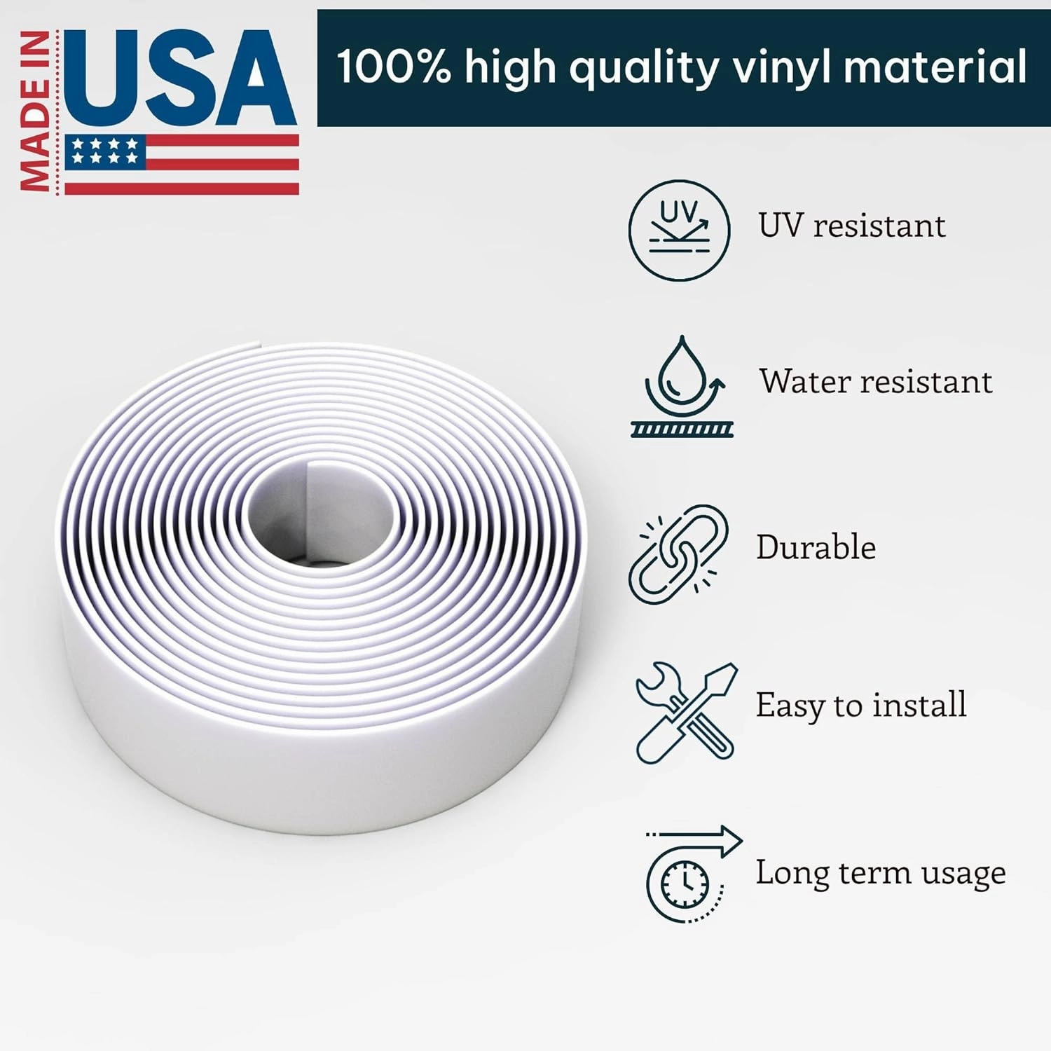 2 Inch Wide, 50ft Long Vinyl Strap - Replacement Straps for Patio Chairs - Vinyl Strapping for Patio Furniture Repair - Durable Seat Repair Kit for Lawn Chairs, Outdoor Furniture (White)