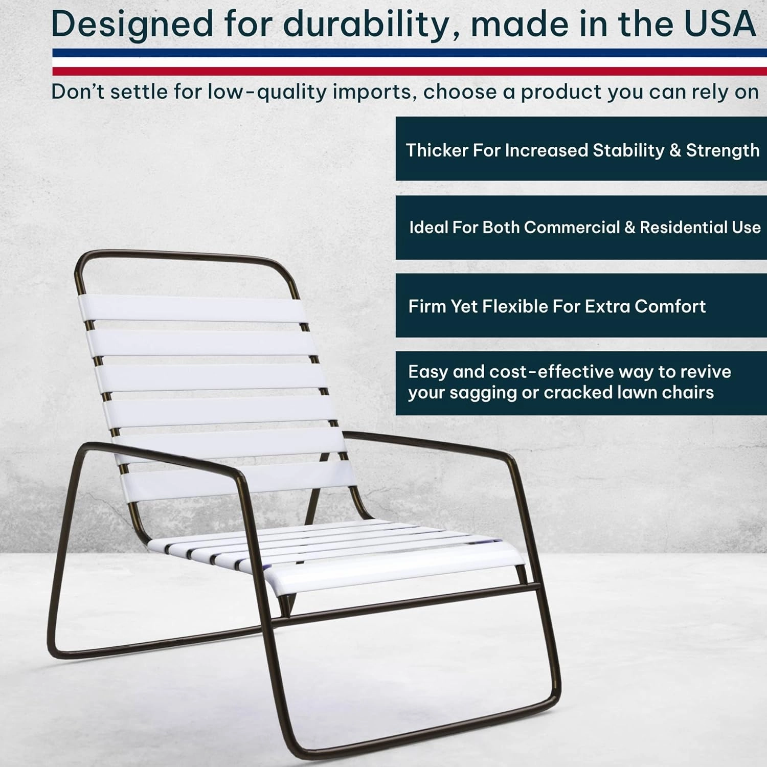 2 Inch Wide, 50ft Long Vinyl Strap - Replacement Straps for Patio Chairs - Vinyl Strapping for Patio Furniture Repair - Durable Seat Repair Kit for Lawn Chairs, Outdoor Furniture (White)