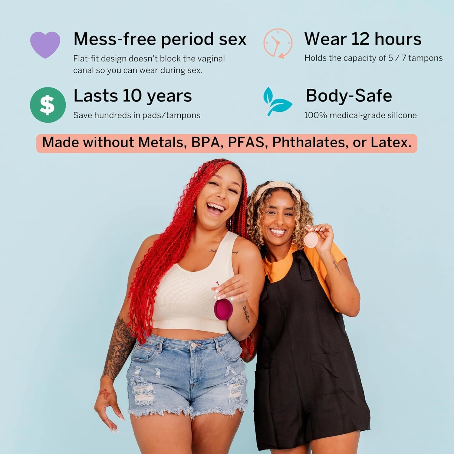 2 Menstrual Discs - No Metals or Toxins - 100% Medical-Grade Silicone - Ranked 1 for Most Soft Reusable Period Disc - Removes Like a Tampon - Wear 12 Hours - Capacity of 5 and 7 Tampons