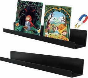 2 Pack Magnetic Book Shelf for Whiteboard Classroom, 17 Inch Magnetic Shelf Metal Floating Book Shelves Heavy Duty Magnetic Book Display Shelf Magnetic Book Holder for Office and Classroom, Teacher