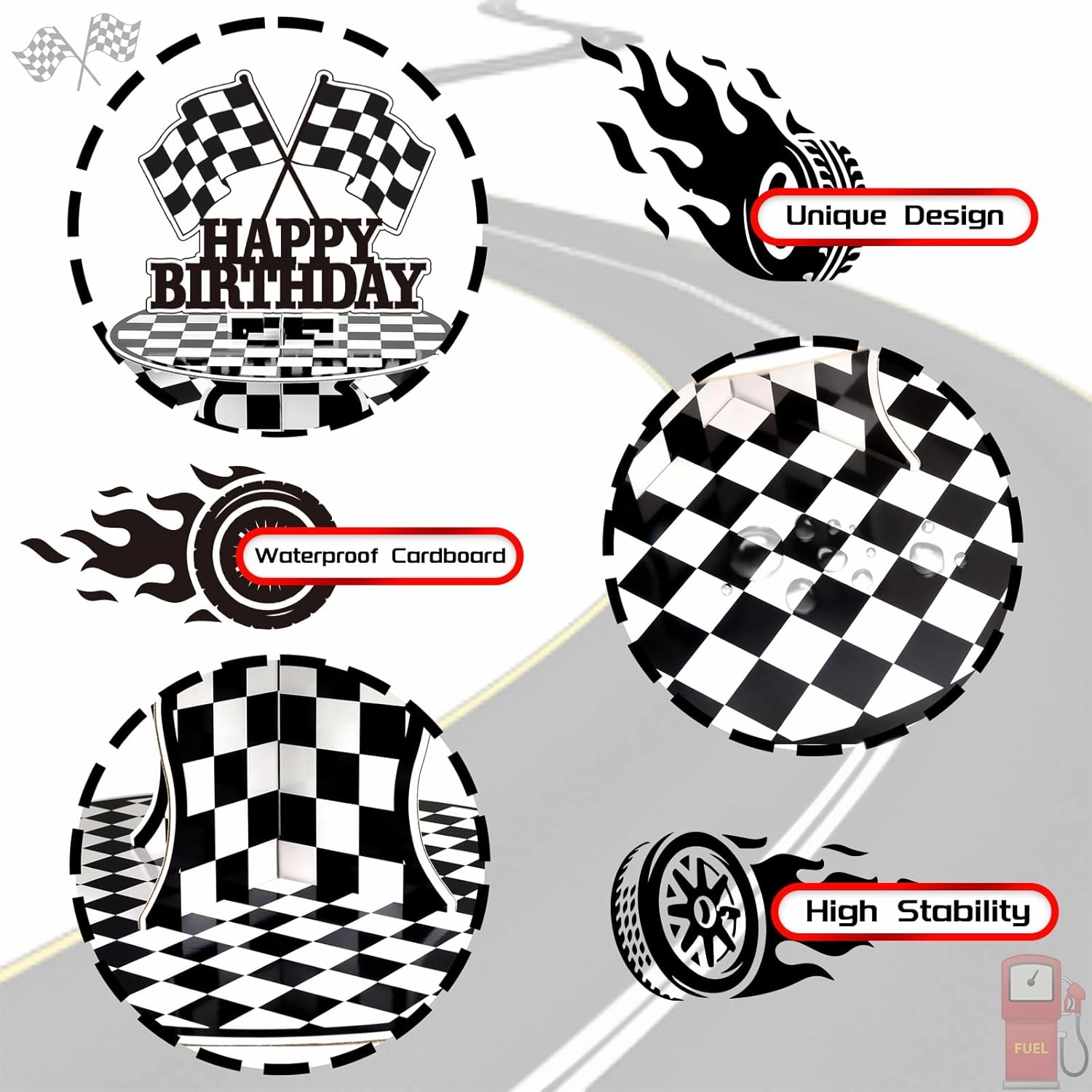 2 Pack Race Car Cupcake Stands Birthday Party Supplies, Two Fast Cars Decorations Truck Theme Favors - 3 Tier Cardboard Cup Cake Holder Tower