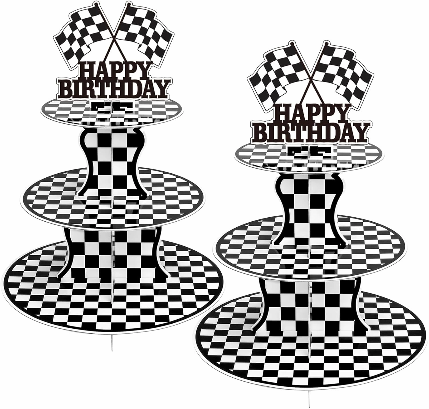 2 Pack Race Car Cupcake Stands Birthday Party Supplies, Two Fast Cars Decorations Truck Theme Favors - 3 Tier Cardboard Cup Cake Holder Tower