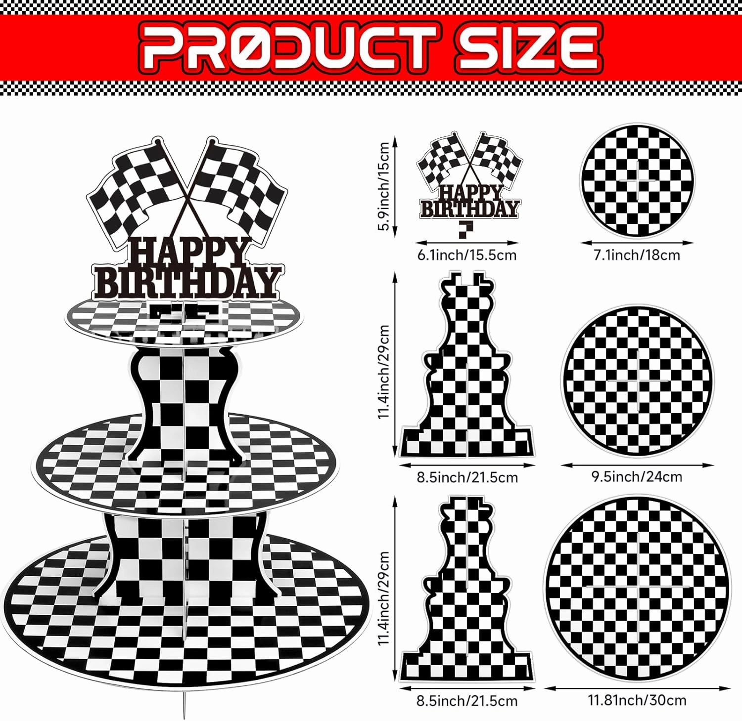 2 Pack Race Car Cupcake Stands Birthday Party Supplies, Two Fast Cars Decorations Truck Theme Favors - 3 Tier Cardboard Cup Cake Holder Tower